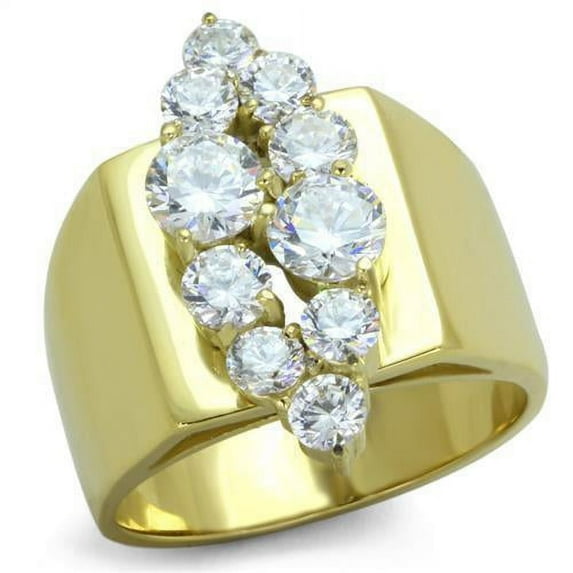 Gold Womens Ring Anillo Para Mujer Stainless Steel Ring with AAA Grade CZ in Clear Anagi