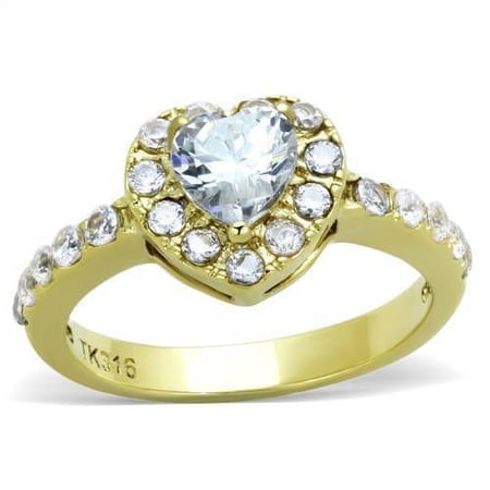 Gold Womens Ring Anillo Para Mujer Stainless Steel Ring with AAA Grade CZ in Clear Cesena