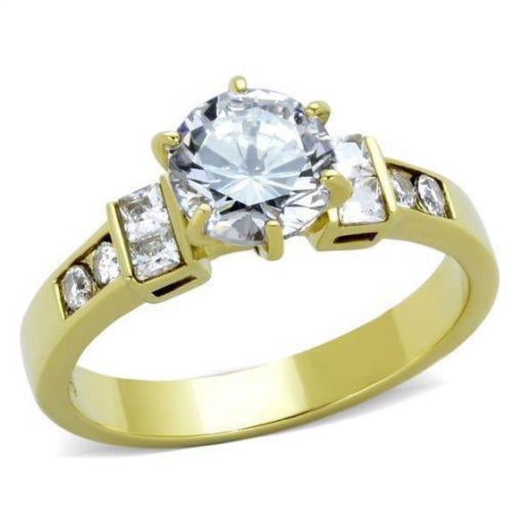 Gold Womens Ring Anillo Para Mujer Stainless Steel Ring with AAA Grade CZ in Clear Forli