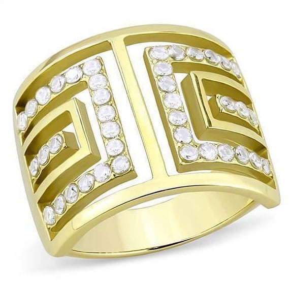 Gold Womens Ring Anillo Para Mujer Stainless Steel Ring with AAA Grade CZ in Clear