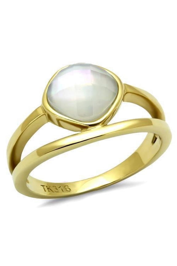 Gold Womens Ring Anillo Para Mujer Stainless Steel Ring with Precious Stone Conch in White