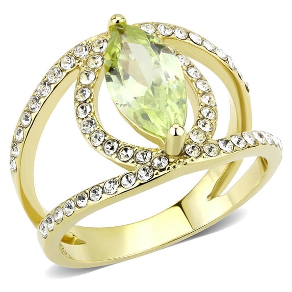 Gold Womens Ring Green Marquise Stainless Steel Anillo Color Oro Para Mujer Acero Inoxidable