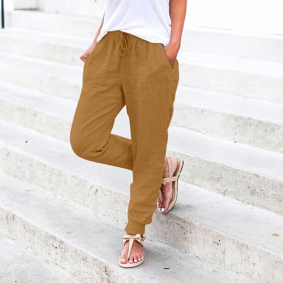 Gold Womens Sweatpants Womens Elastic Waist Pants Casual Trousers with Pockets Sweatpants Womens Fashion