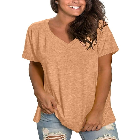 Gold Womens Tops Plus Size V Neck T Shirts Short Sleeve Tops Casual Summer Tshirts Loose Fit Tee Shirts for Women