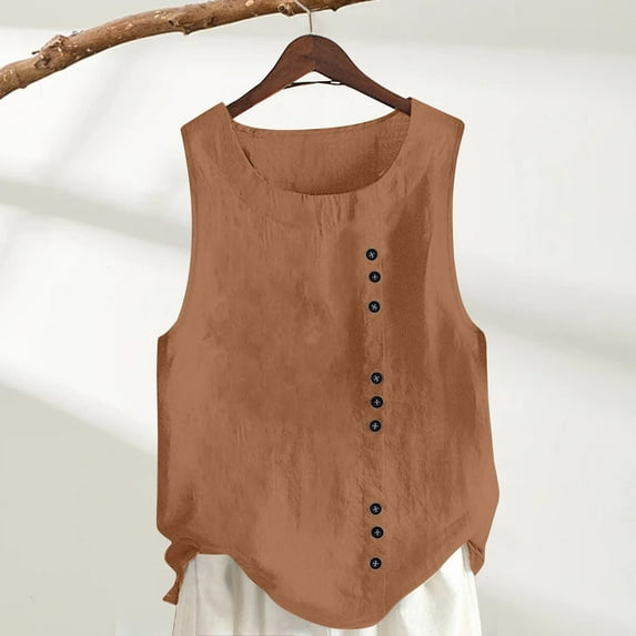 Gold Womens Tops Women's Summer Solid Color Tops Fashionable Casual Loose Cotton Linen Women's T Shirt Vest Strap Shirts for Women