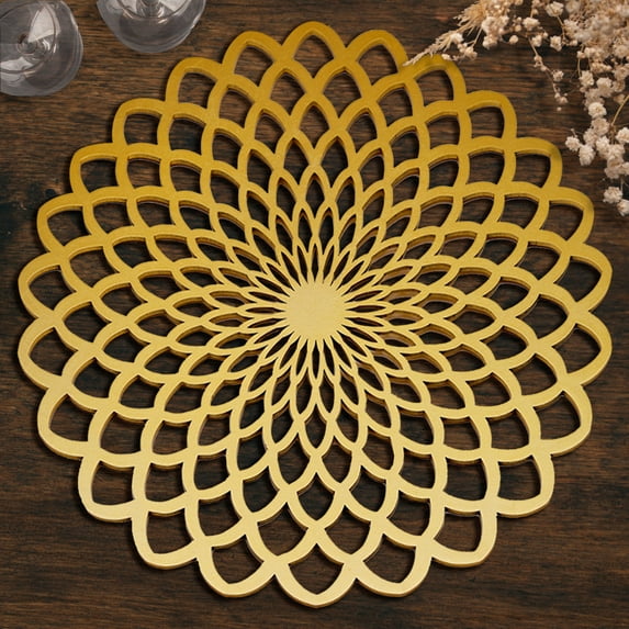 Gold Wood Carved Trivet Round Placemats for Dining Table Heat Resistant Easy to Care Table Mats Kitchen and Décor Set of 2 Pieces