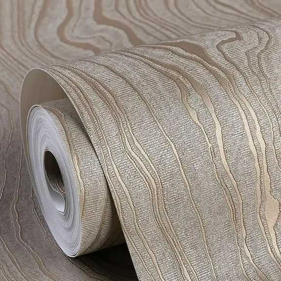 Gold Khaki Wood Peel and Stick Wallpaper Stripe, 20.8" x 118" (53cm x300cm), Removable, Self-Adhesive, 3D, Modern, Rustic, Industrial, Bathroom, Bedroom, Decorating