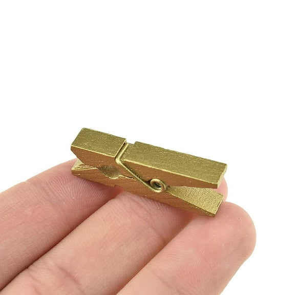 Gold Wooden Clothes Pins, 1.38 inches Length 50 Pack for Laundry Bathroom DIY Craft Photos Food Opened Bags,Sturdy Strong Springs No Rust No Discoloration