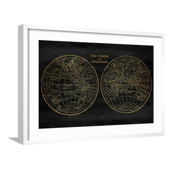 Art.com Gold World Map Art Print by Jace Grey, White Frame Wall Art, 29" x 21"
