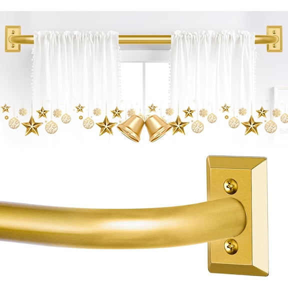 Gold Wrap Around Curtain Rods 66 to 120 Inch:Blackout Adjustable Window Curtain Rod,Room Darkening Heavy Duty Curved French Metal Single Drapery Rods for Bedroom Kitchen Easy Install,Brass Gold