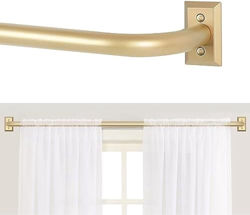 Gold Wrap Around Curtain Rods 72 to 144":Blackout Heavy Duty Adjustable Long Window Curtain Rod Room Darkening,Modern Industrial Curved French Return Metal Drapery Rods Easy Install,Brass Gold