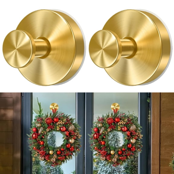 Gold Wreath-Hanger, 22 LB Strong Stainless Steel Suction-Cup-Wreath-Hooks, 2 Pack Wreath-Door-Hanger Fall Halloween Christmas Decorations, Welcome Sign for Front Door Indoor Outdoor, Reusable Holder