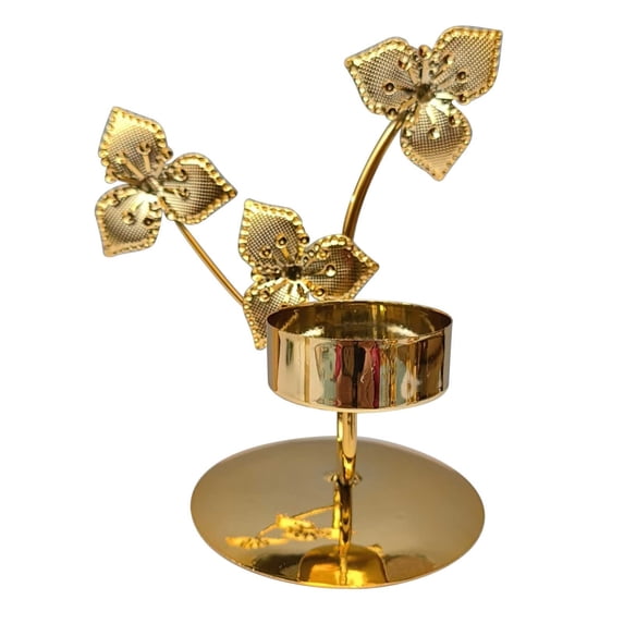 Gold Wrought Iron Candle Holder – Romantic Table Centerpiece with Butterfly, Ginkgo, Wheat, or Trefoil Design for Home & Dinner Decor