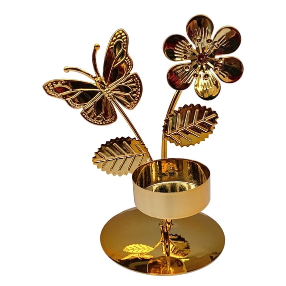 Gold Wrought Iron Candle Holder – Romantic Table Centerpiece with Butterfly, Ginkgo, Wheat, or Trefoil Design for Home & Dinner Decor