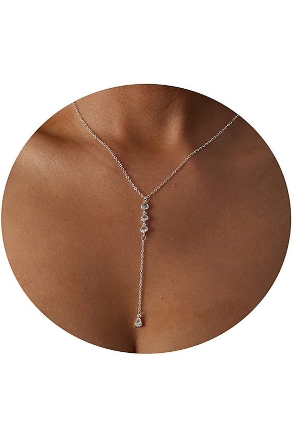 Gold Y Necklace for Women 14K Gold Plated Y-Shaped Drop Necklaces CZ Long Necklace Cubic Zirconia Pendant Layered Long Lariat Necklace Women Jewelry[h2207]