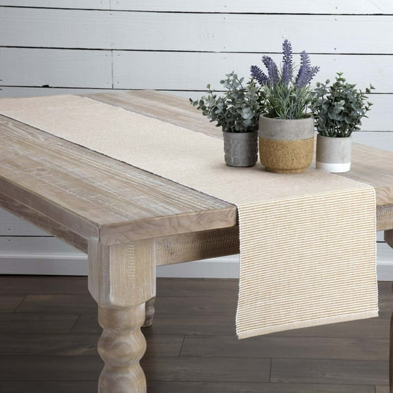 Gold Yellow Farmhouse Tabletop Kitchen Ashton Cotton Striped Rectangle 13x72 Runner