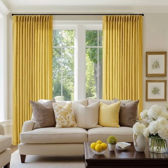 Gold Yellow Linen Pinch Pleated Curtains 108 Inches Long 2 Panels for Living Room Bedroom Light Filtering Drapes 108 Inch Length Mustard Yellow Semi Sheer Memory Shape Trained Ceiling Floor Curtain