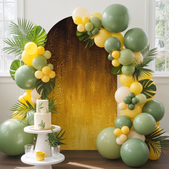 Gold Yellow Ombre Arch Backdrop Cover, 4FT, Vintage Abstract Vignette Texture Black Rustic Boho Spandex Arch Covers Double-Sided Backdrop for Wedding Birthday Party Photo Background Decoration