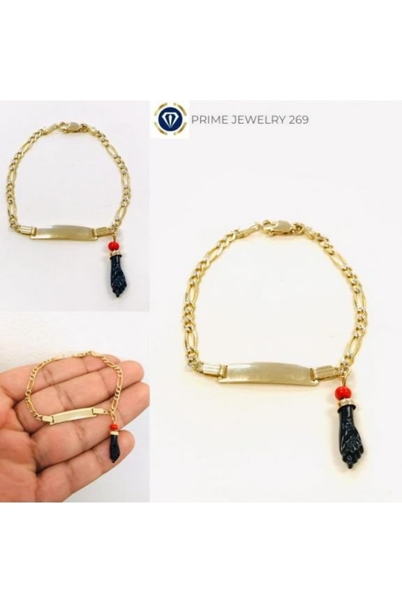 Gold Yellow / White Baby Bracelet ID Kids Children Azabache Pulsera Oro Real - Prime Jewelry 269