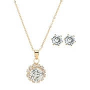 DOLSRINKSYS Gold Zircon Necklace Earrings Set Small Necklace Set Combination Sweet And Ladies Wedding Jewelry Set