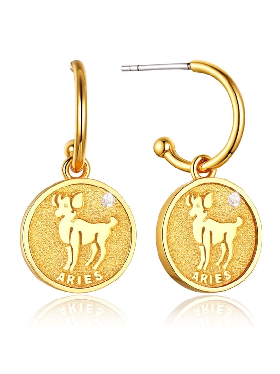 Gold Zodiac Earrings for Women/Men Vintage Coin Punk Jewelry Clearance Birthday Christmas Party Gift