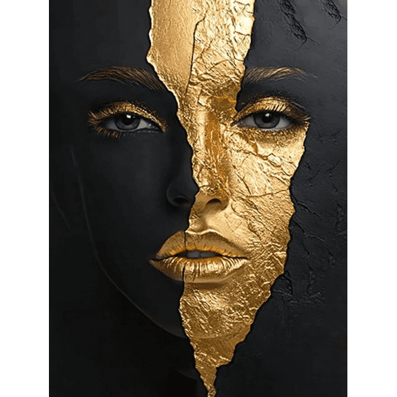 Gold and Black Abstract Face Canvas Art PrintSuitable for Living Room Bedroom Office Bathroom and Dining Room Decoration.