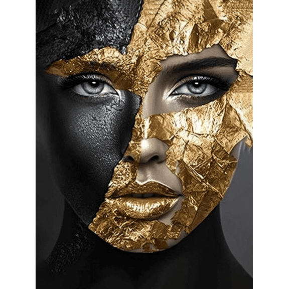 Gold and Black Abstract Face Canvas Wall Art Suitable for Living Room Officeand Hotel Decoration.