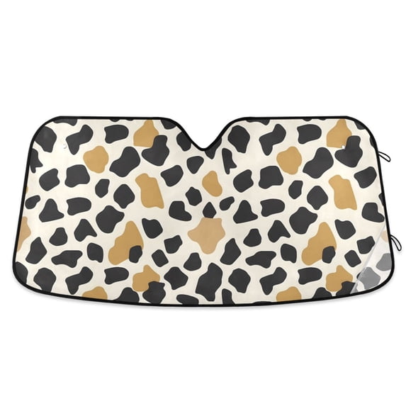 Gold and Black Cow Print Car Windshield Sun Shade Foldable Car Front Window Visor Heat and UV Protection 57x31.5