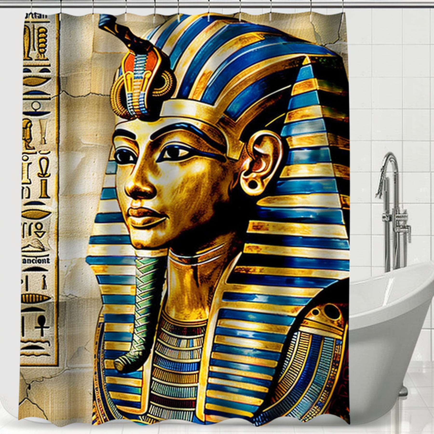 Gold and Blue Ancient Egyptian Pharaoh Portrait Shower Curtain ...
