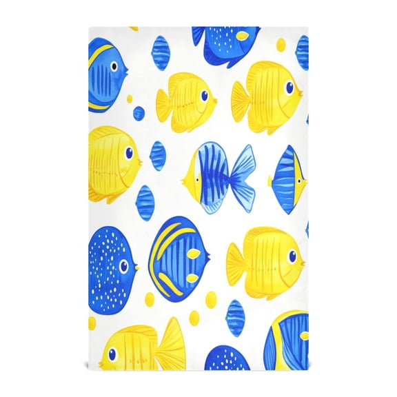 Gold and Blue Fish Design Decorative Waffle Towel Kitchen Dishcloth 28x18in Multi-Use Tea Towel