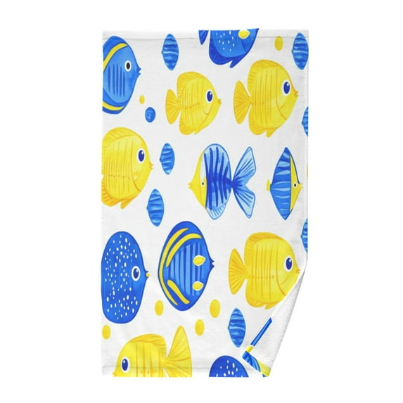 Gold and Blue Fish Design Soft 100% Cotton Towel, High Absorbency, Single Pack, 16" x 28"