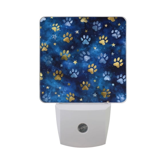 Gold and Blue Paw Prints Star LED Night Light Sensor Lamp Plug-in Adjustable Brightness 2 Pack