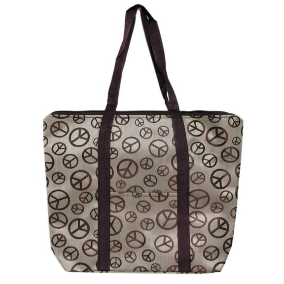 Gold and Brown Peace Symbol Pattern Canvas Material Tote Bag