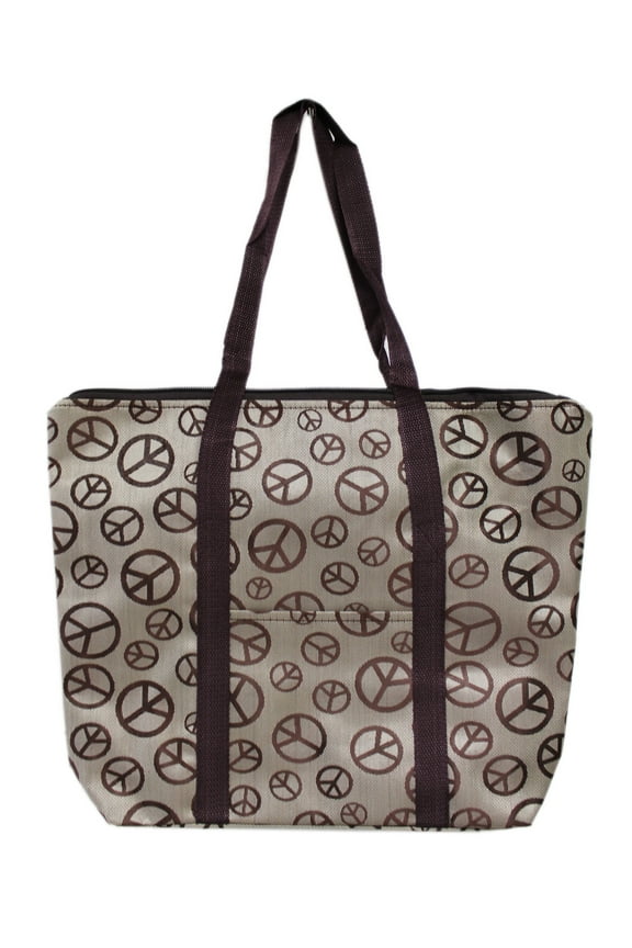 Gold and Brown Peace Symbol Pattern Canvas Material Tote Bag