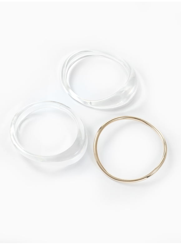 Women's Gold Tone & Acrylic Sculpted Bangle Bracelets, 3 Pieces