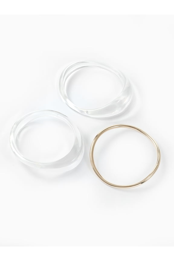 Women's Gold Tone & Acrylic Sculpted Bangle Bracelets, 3 Pieces