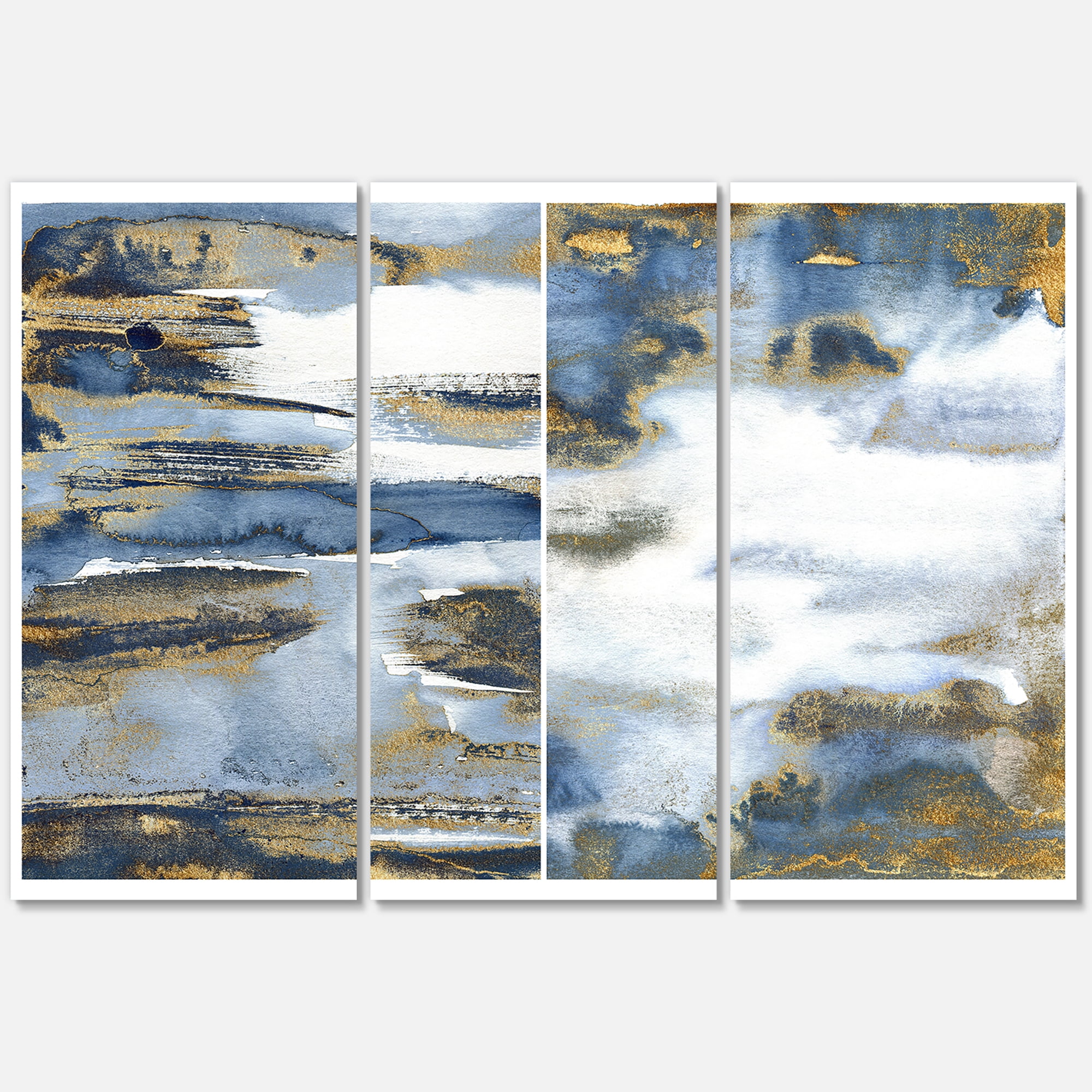 Gold and Dark Blue Abstract Waves III 28 in x 36 in Painting Canvas Art Print, by Designart