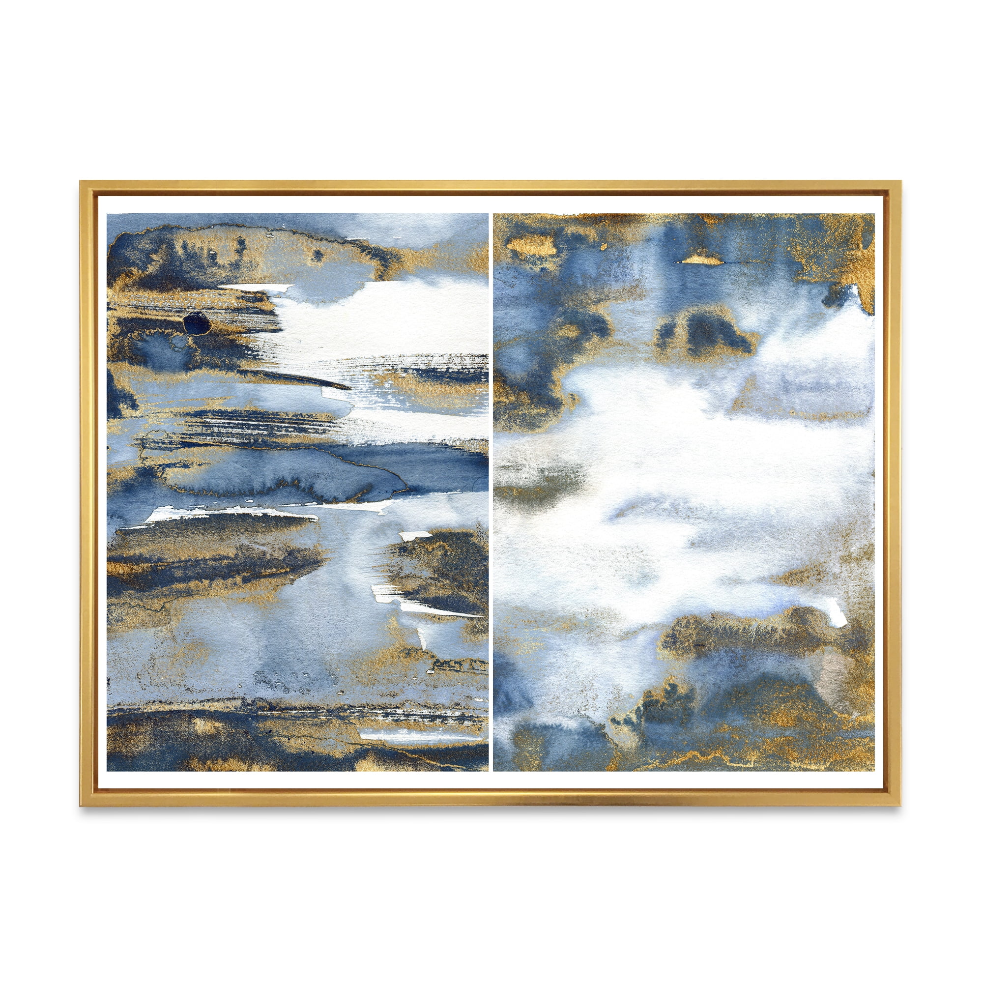 Gold and Dark Blue Abstract Waves III 40 in x 30 in Framed Painting Canvas Art Print, by Designart