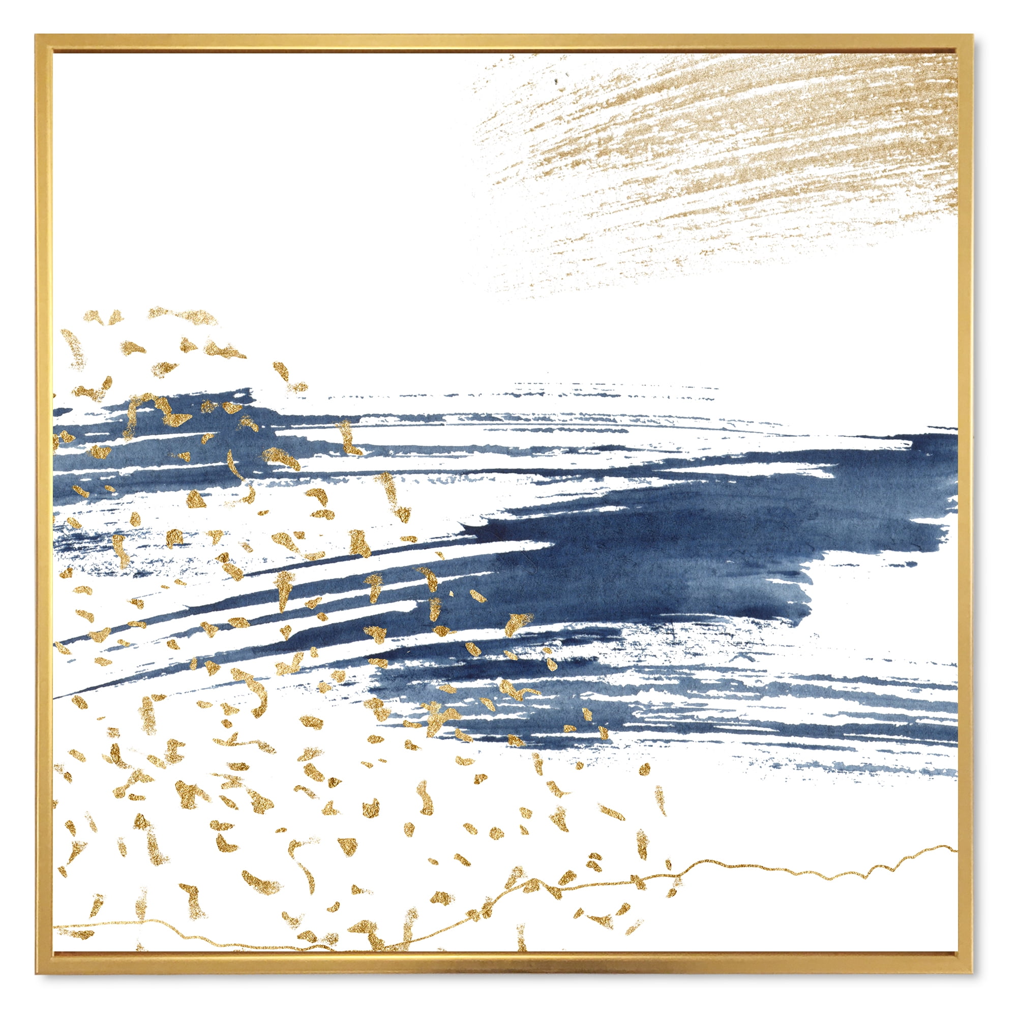 Gold and Dark Blue and Abstract I 16 in x 16 in Framed Painting Canvas Art Print, by Designart