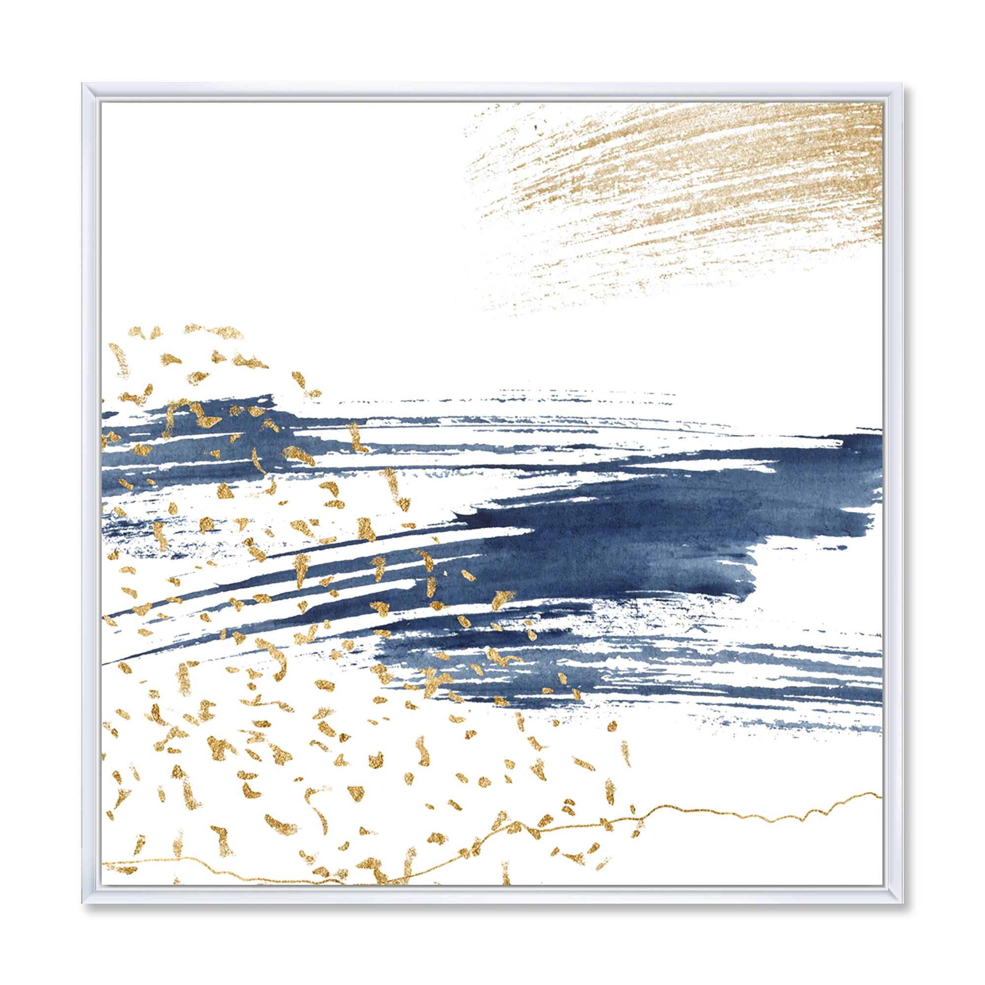 Gold and Dark Blue and Abstract I 30 in x 30 in Framed Painting Canvas Art Print, by Designart