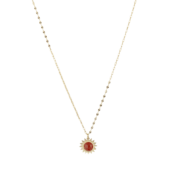 Gold and Gemstone Sun Pendant Necklace for Women, Stainless Steel with Red or Brown Crystal Elegant Jewelry Gift