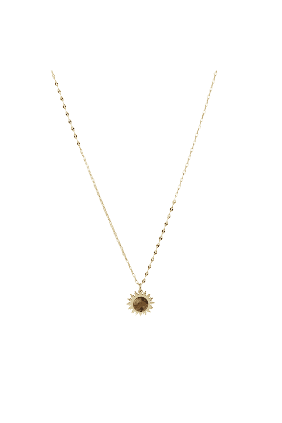 Gold and Gemstone Sun Pendant Necklace for Women, Stainless Steel with Red or Brown Crystal Elegant Jewelry Gift