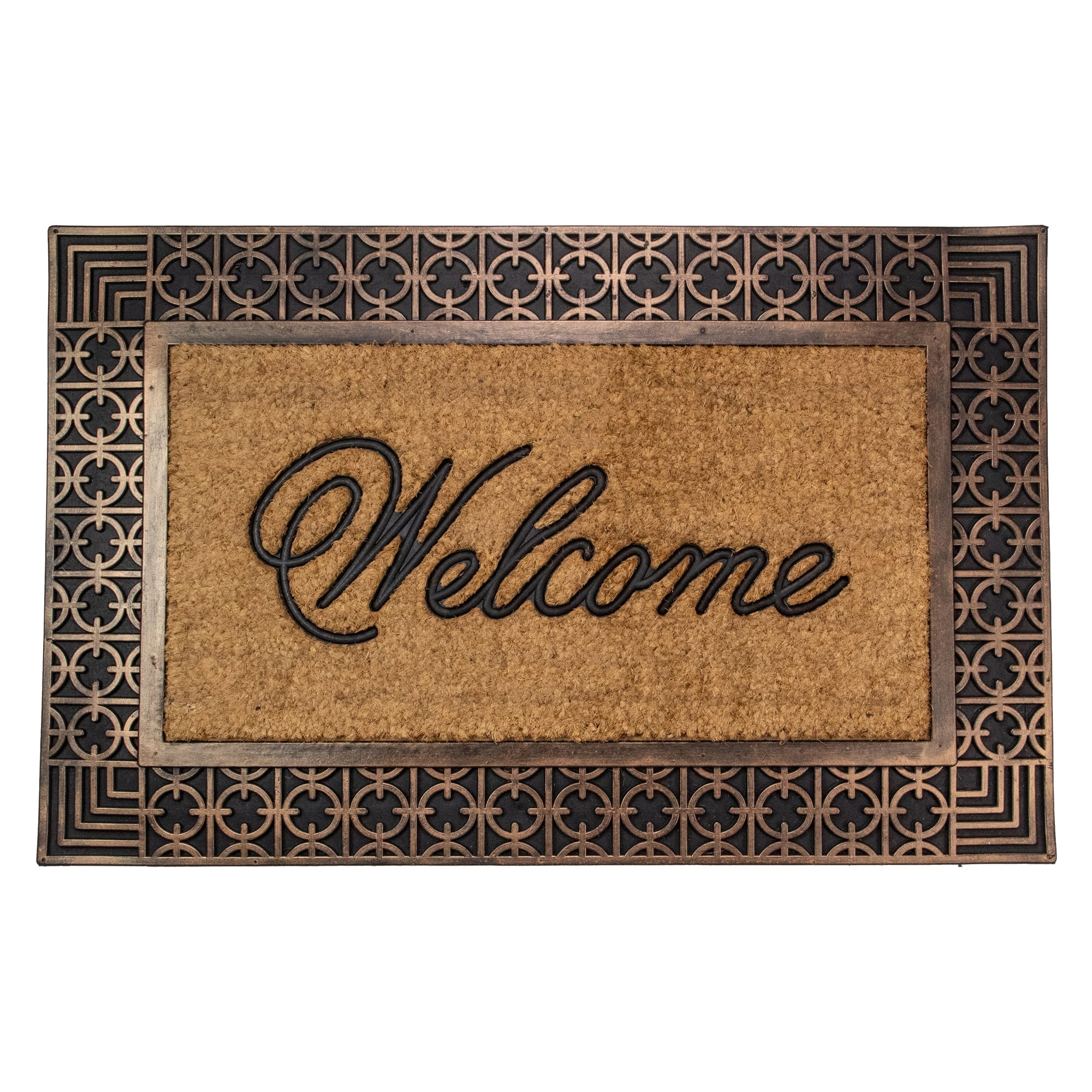 Gold and Natural Coir Rectangular "Welcome" Doormat 23" x 35" - 35