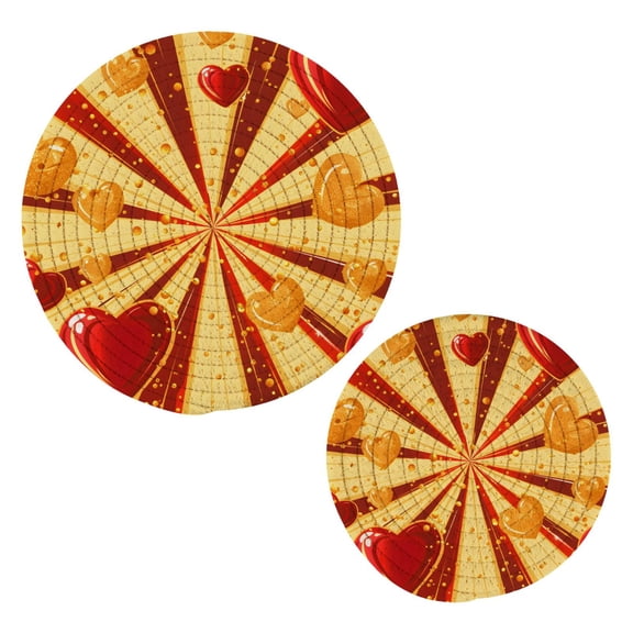 Gold and Red Hearts Pot Holders Set Trivets Hot Pads Cotton Mats for Cooking