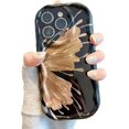 thumbnail image 1 of Gold and Silver Butterfly Wings Curved Edge Clear Phone Case for iPhone Compatible with iPhone 15 Plus, Black with Glod Butterfly, 1 of 8