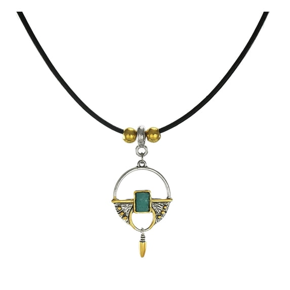 Gold and Silver Drop Black Leather Cord Vintage Bohemian Style Necklace - 18 inch