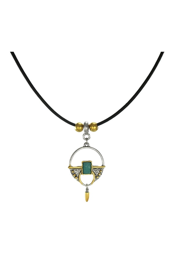 Gold and Silver Drop Black Leather Cord Vintage Bohemian Style Necklace - 20 inch