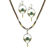 Gold and Silver Vintage Boho Style Wood Beaded Necklace and Earring Set-18