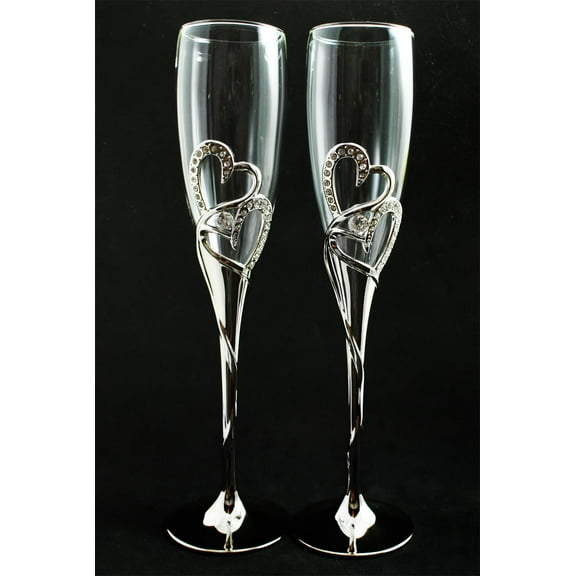 Gold and Silver Wedding Toasting Glass Knife and Wedding Cake Server Set (Engraved Glass (ONLY), Silver)