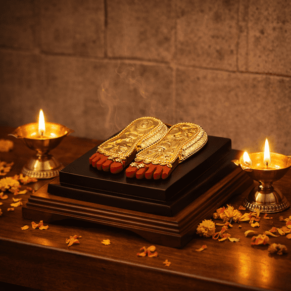 NATRIEL Maa Laxmi Charan Paduka for Home & Office | Gold & Silver Plated Feet with Red Accents | Symbol of Wealth & Prosperity